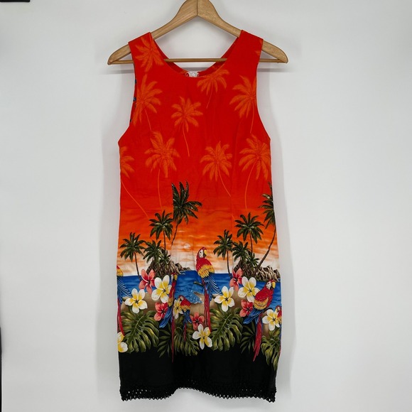 Pacific Legend Apparel Dresses & Skirts - Pacific Legend Hawaiian Made Sundress Parrot Palm Tropical Sunset Print Cotton M